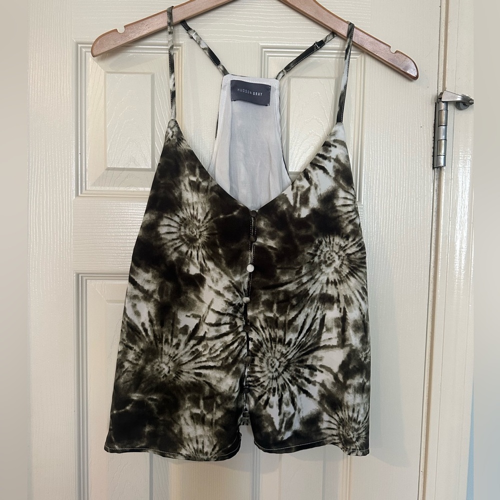 Hudson Gray Olive and White Tie-Dye Tank Top